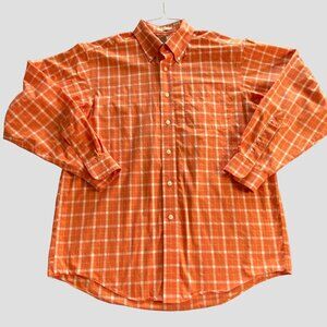 LL Bean Mens Long Sleeve Shirt Orange/Plaid